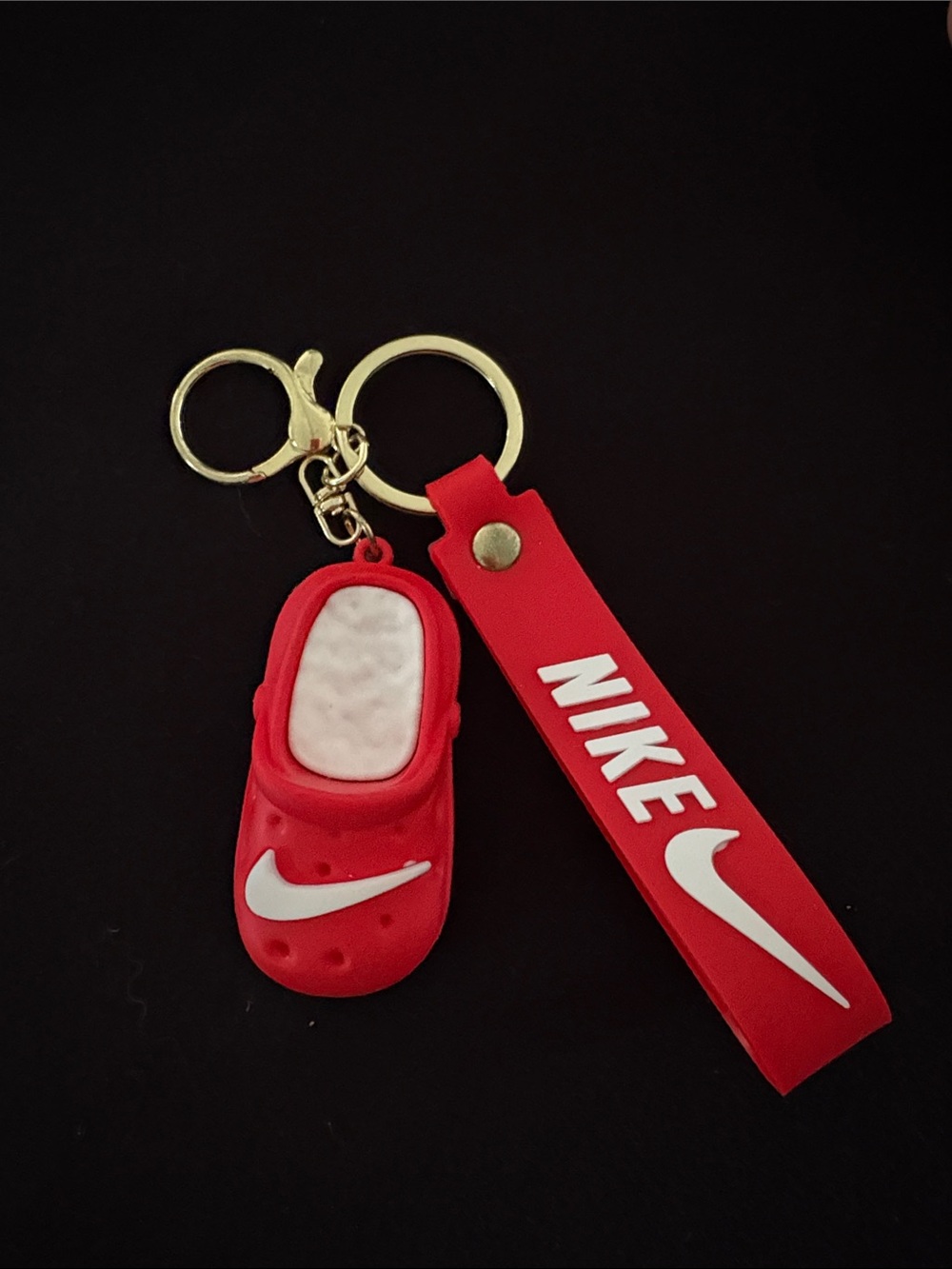 Red and White Clog Slide Shoe Keychain Bag Charm with Strap